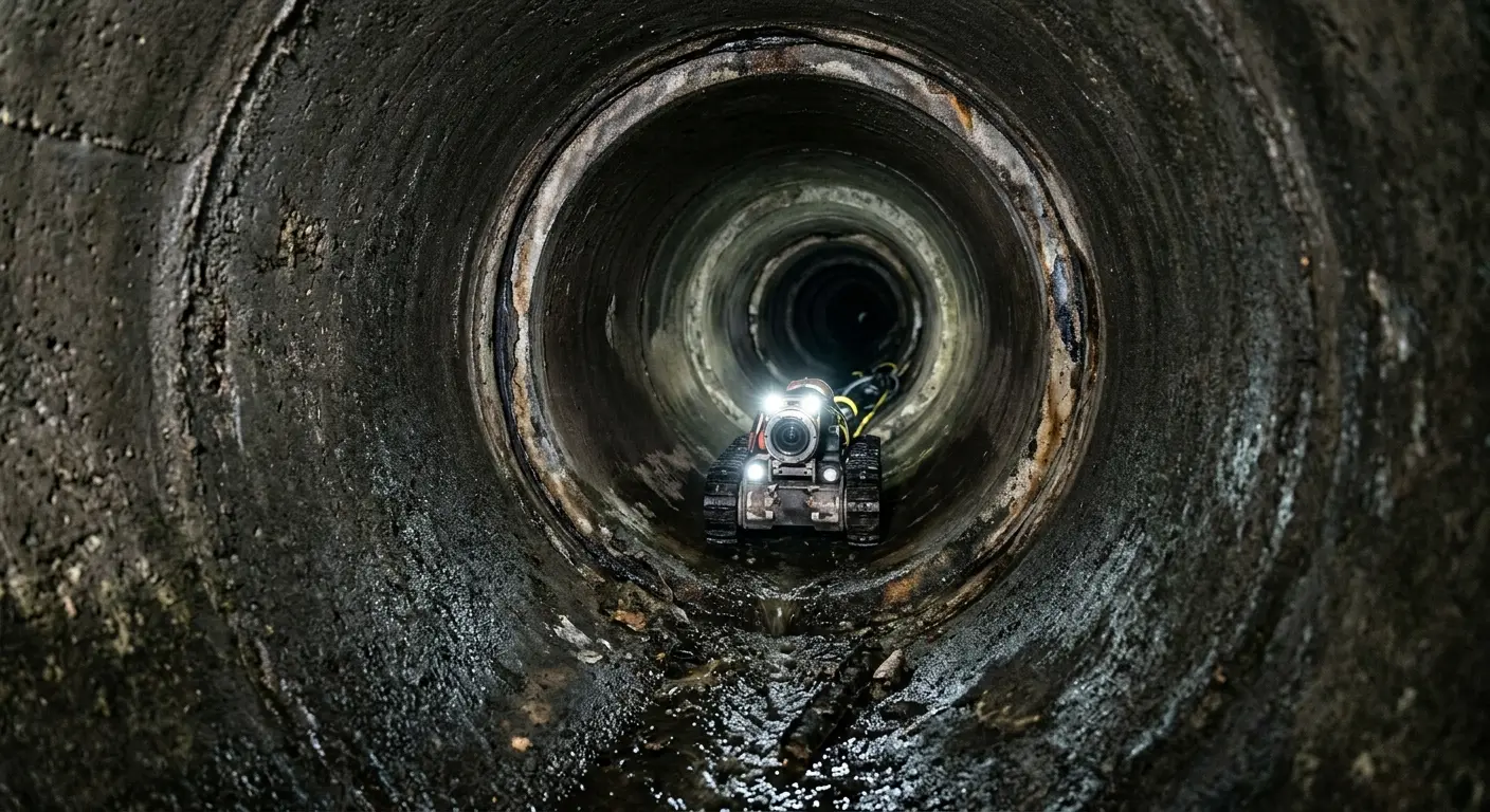 Robotic sewer camera inspecting pipe interior for Sewer Line Cleaning in Edmonds